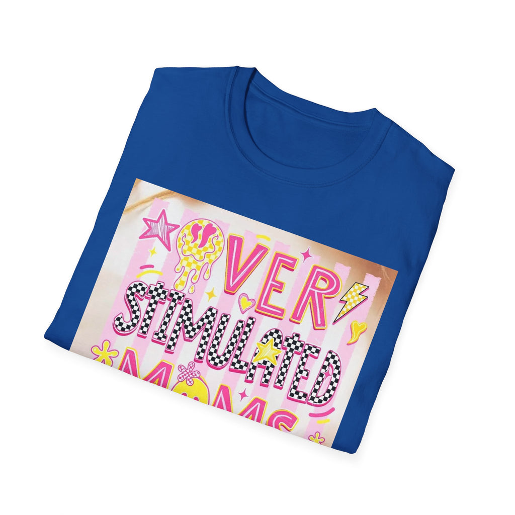 “Overstimulated Moms Club” Graphic T-Shirt — Funny Mom Gift, Bright Retro Doodle Design