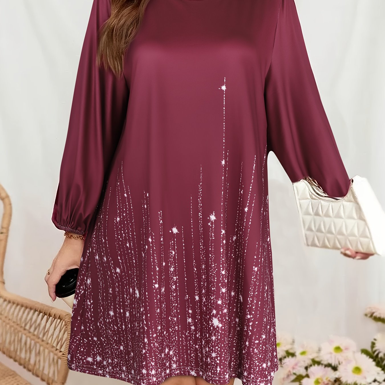 Elegant Floral Curvy Fit Deep Purple Maxi Dress