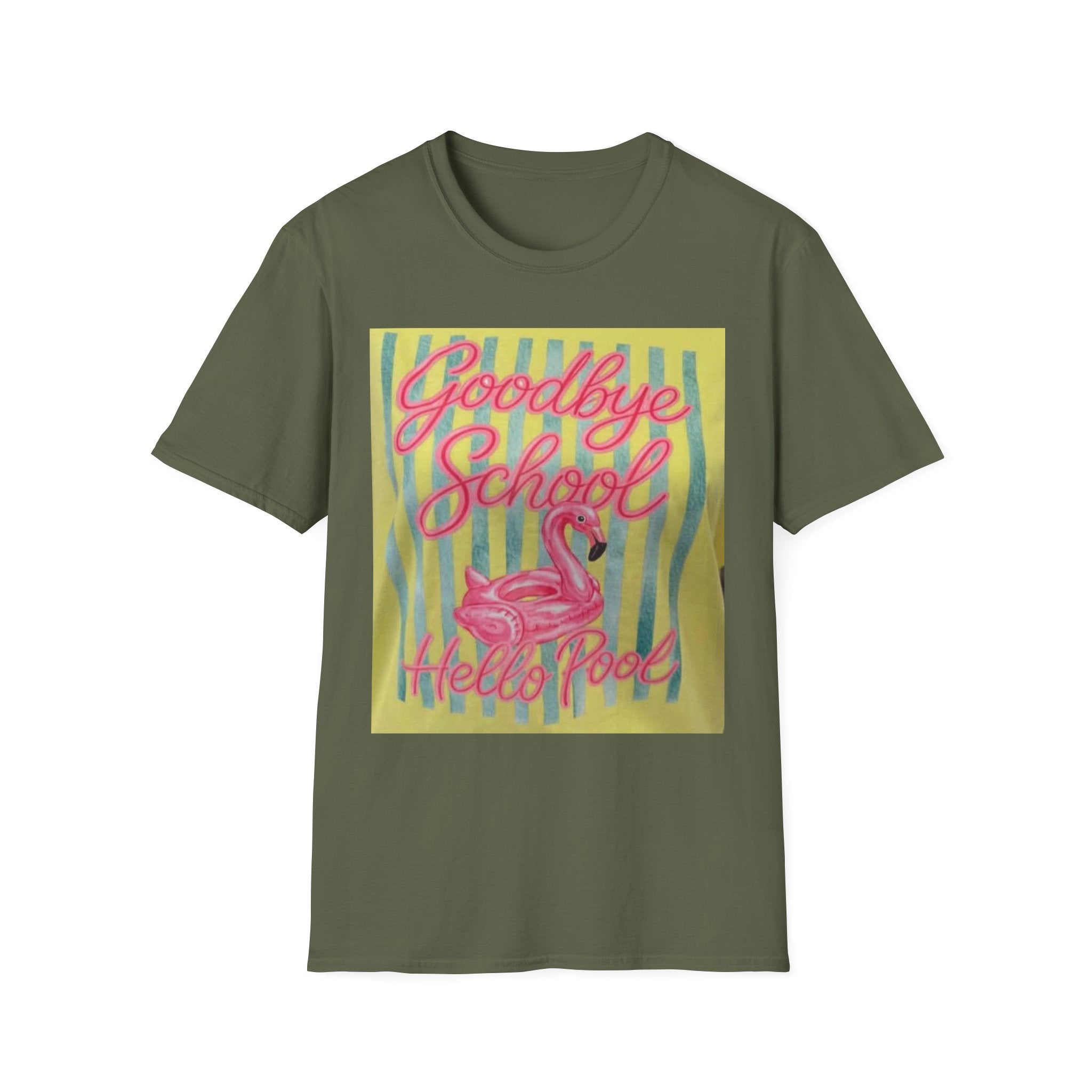 Goodbye School Hello Pool T-Shirt — Pink Flamingo Summer Graduation Tee