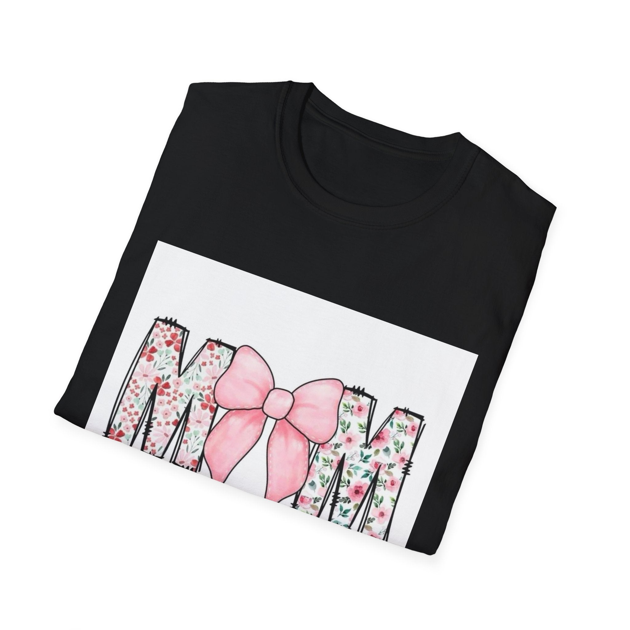 Mom Floral Bow T-Shirt — "She is clothed in gratitude, counting blessings every day"