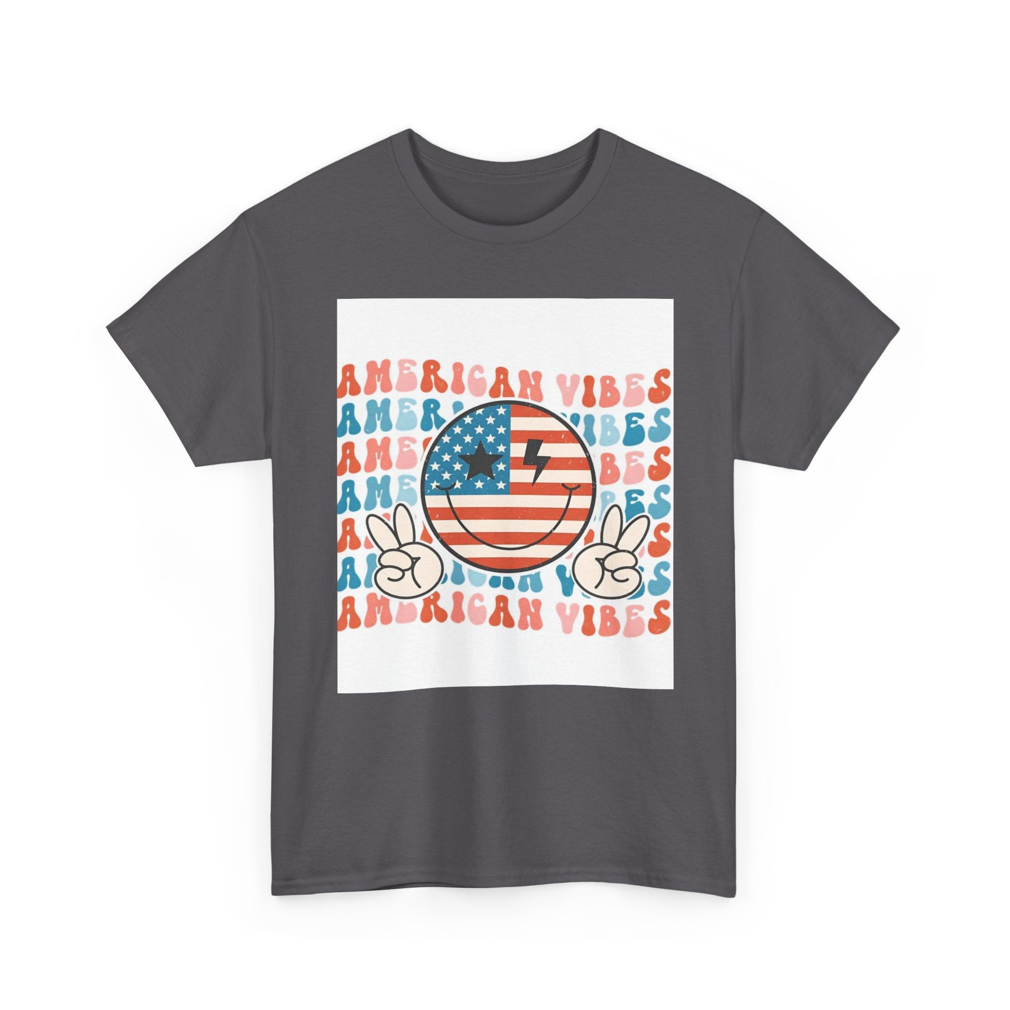 American Vibes T-Shirt — Retro Peace Smile Flag Graphic Tee for 4th of July & Summer