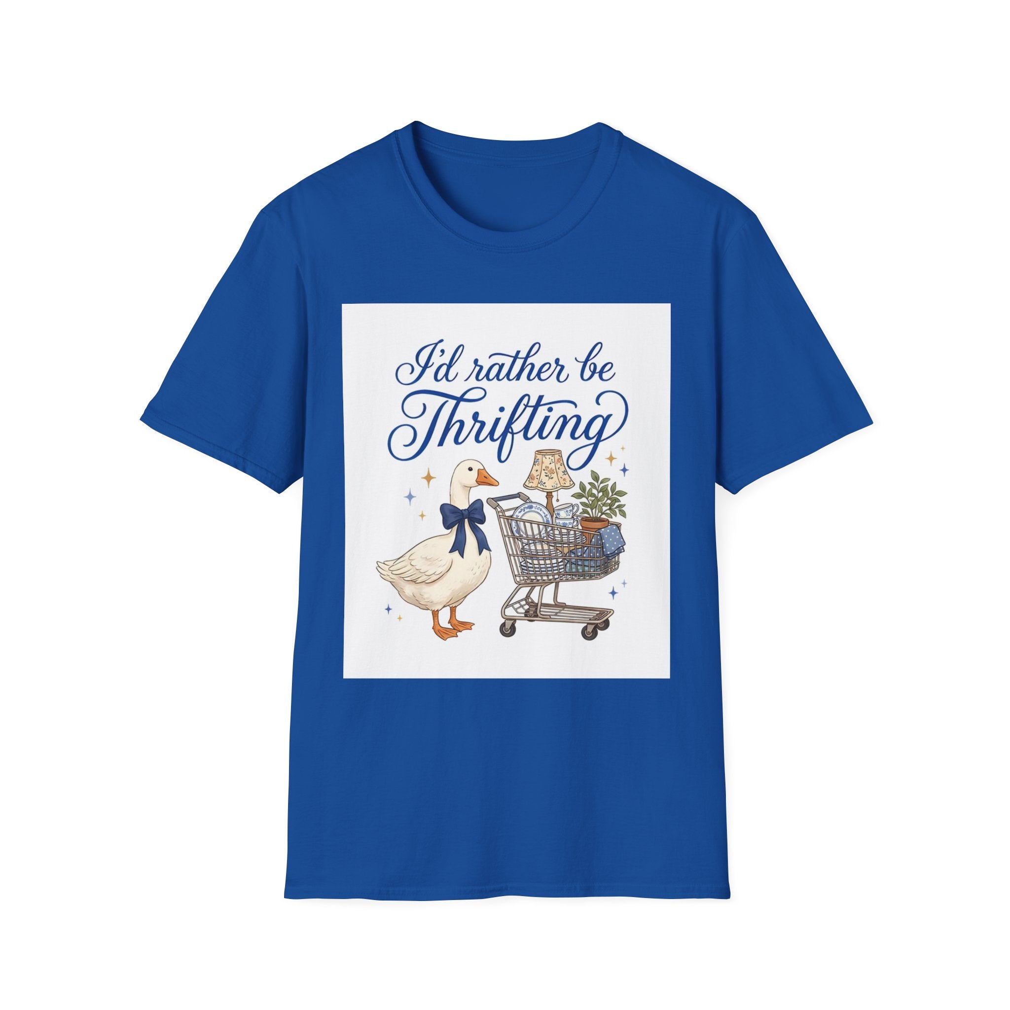 I'd Rather Be Thrifting T-Shirt — Cute Goose & Shopping Cart Vintage Graphic Tee