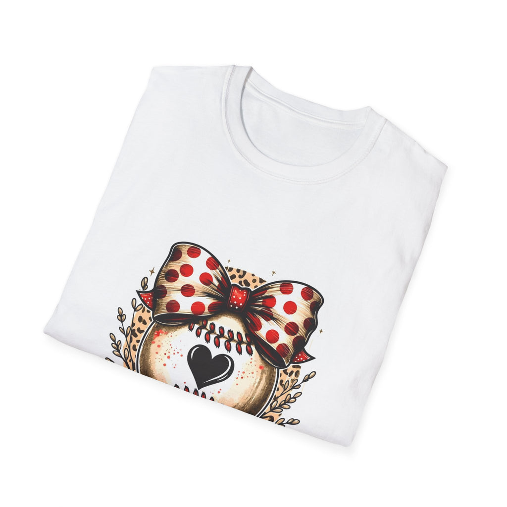 Mama Baseball Heart Tee — Cute Polka Dot Bow Softstyle T-Shirt