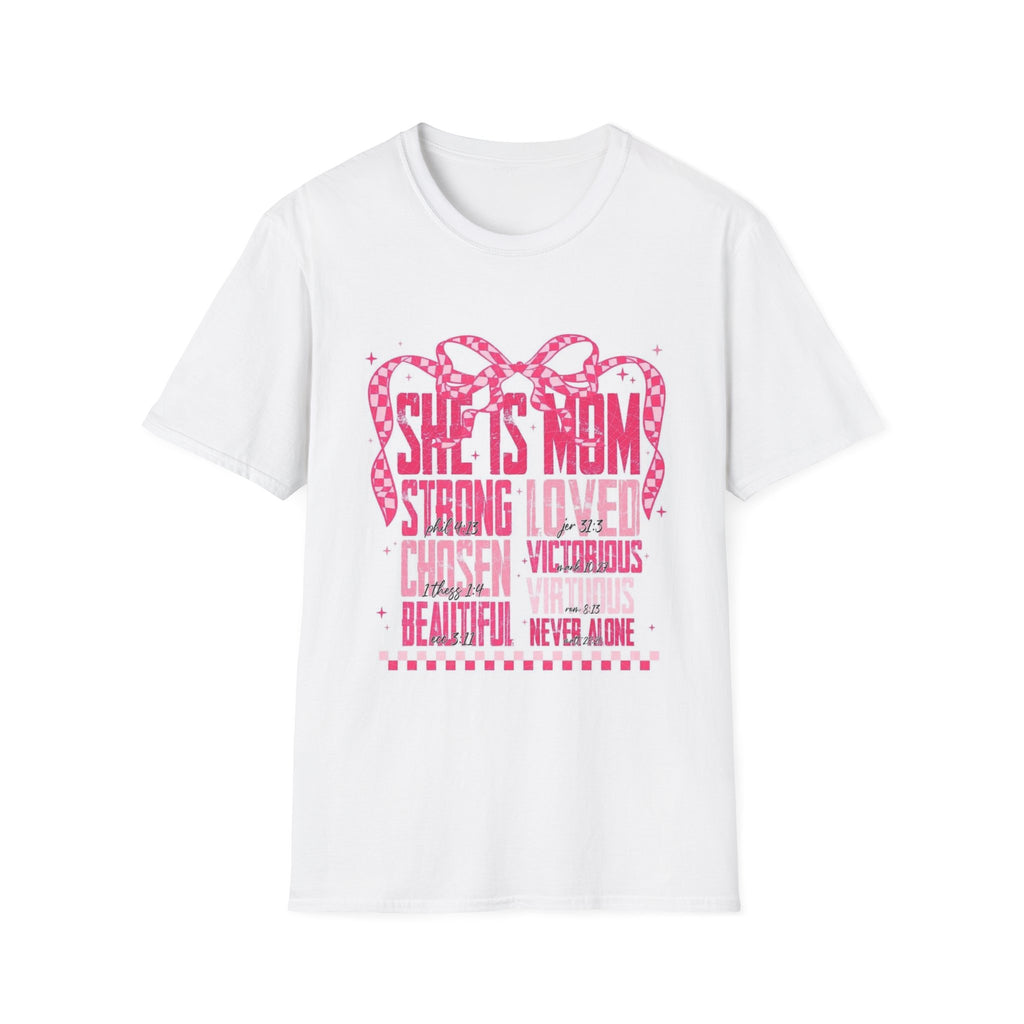 Mom Strong Pink Ribbon T-Shirt — She Is Mom Inspirational Breast Cancer Awareness Tee
