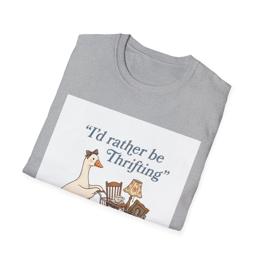 I'd Rather Be Thrifting T-Shirt — Cute Duck with Shopping Cart Vintage Graphic