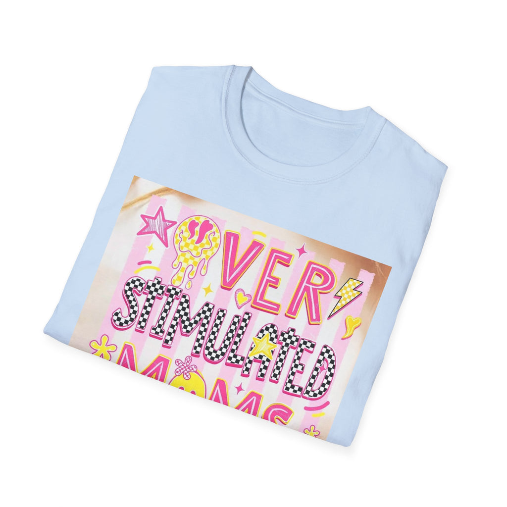 “Overstimulated Moms Club” Graphic T-Shirt — Funny Mom Gift, Bright Retro Doodle Design