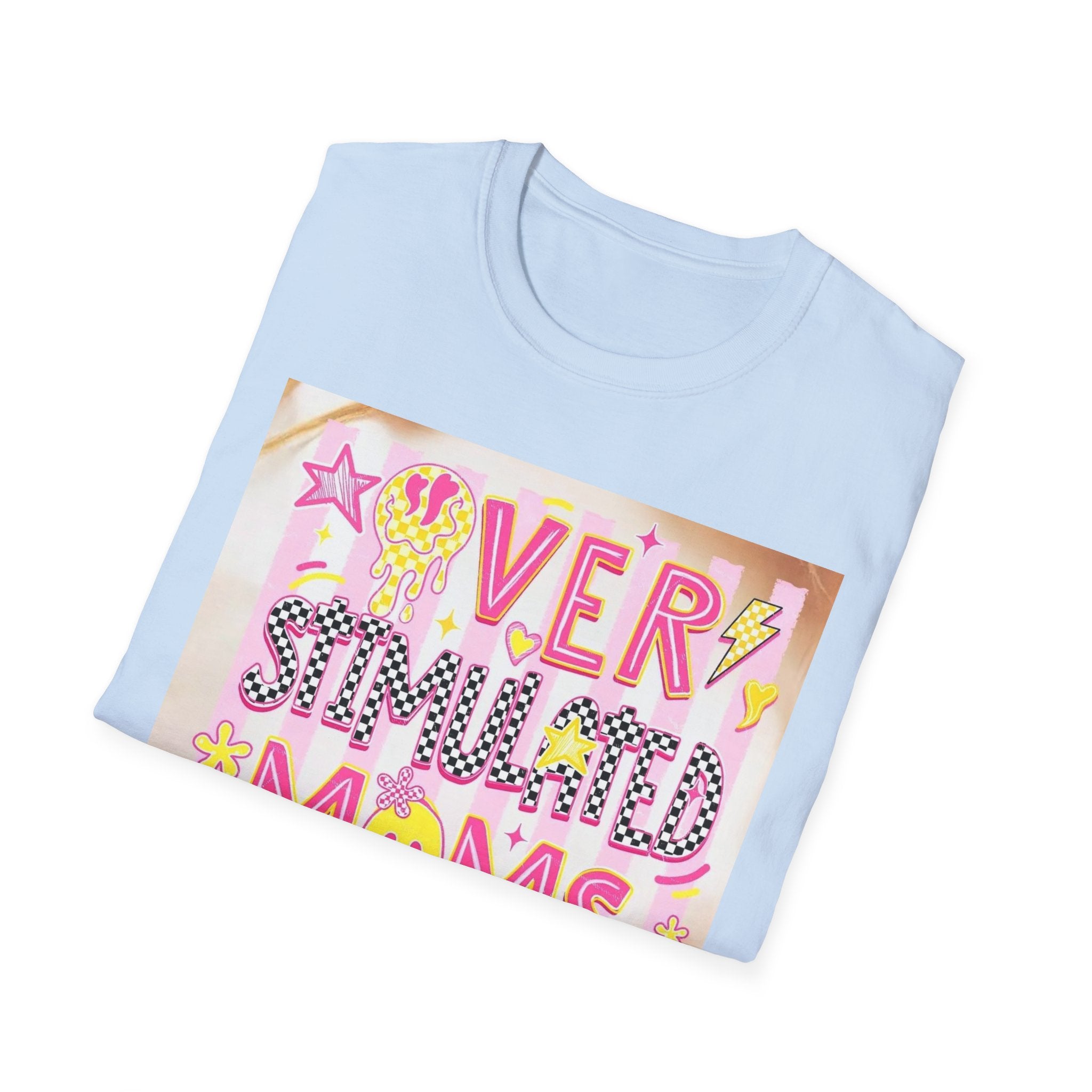 “Overstimulated Moms Club” Graphic T-Shirt — Funny Mom Gift, Bright Retro Doodle Design