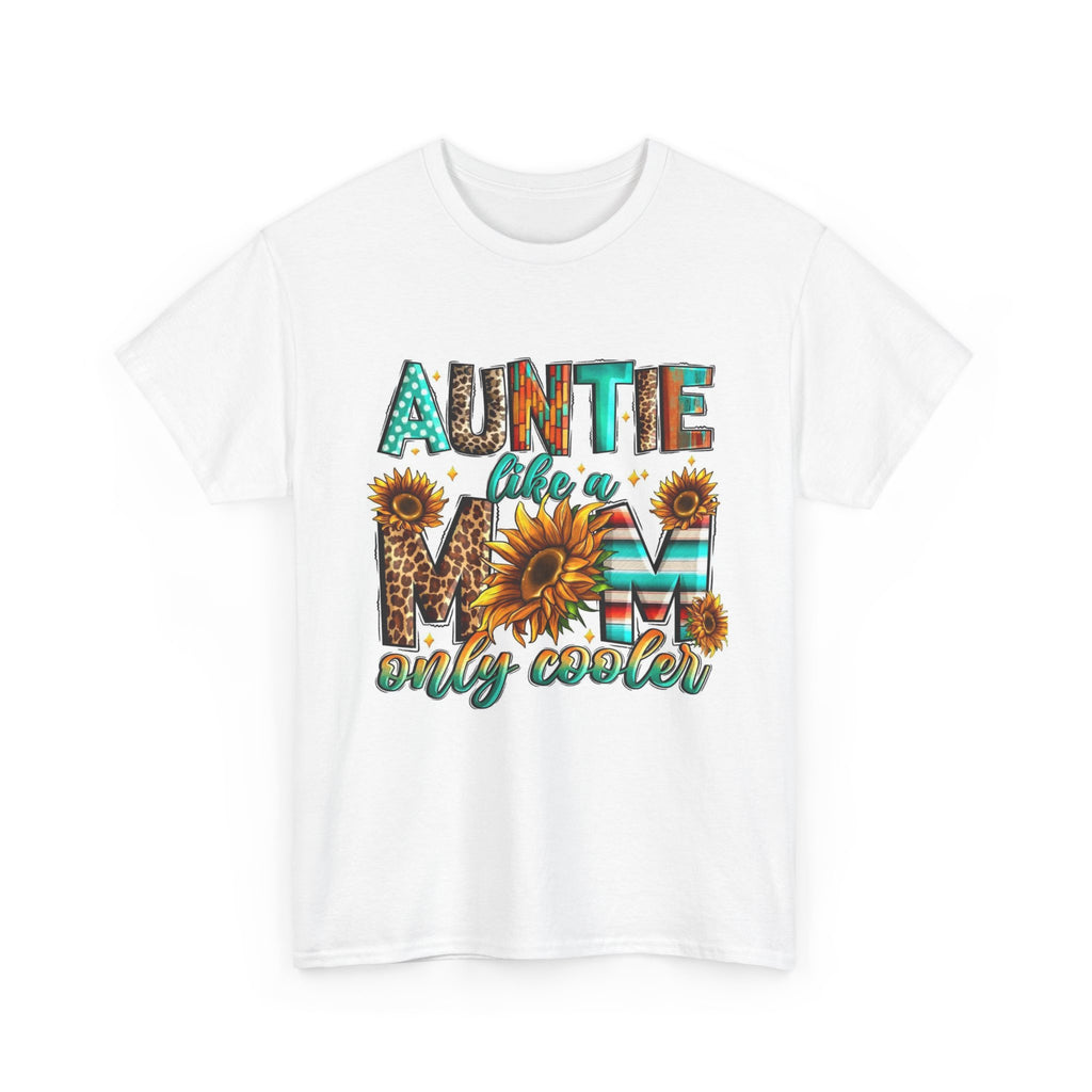 Auntie Like a Mom Only Cooler T-Shirt – Sunflower Boho Graphic Tee for Aunts