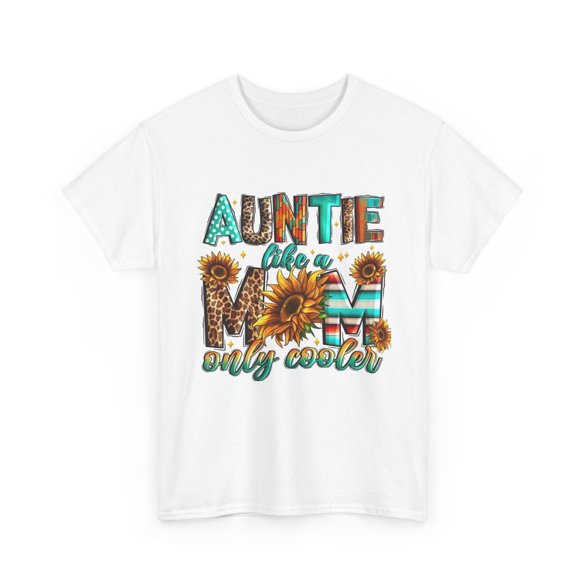 Auntie Like a Mom Only Cooler T-Shirt – Sunflower Boho Graphic Tee for Aunts