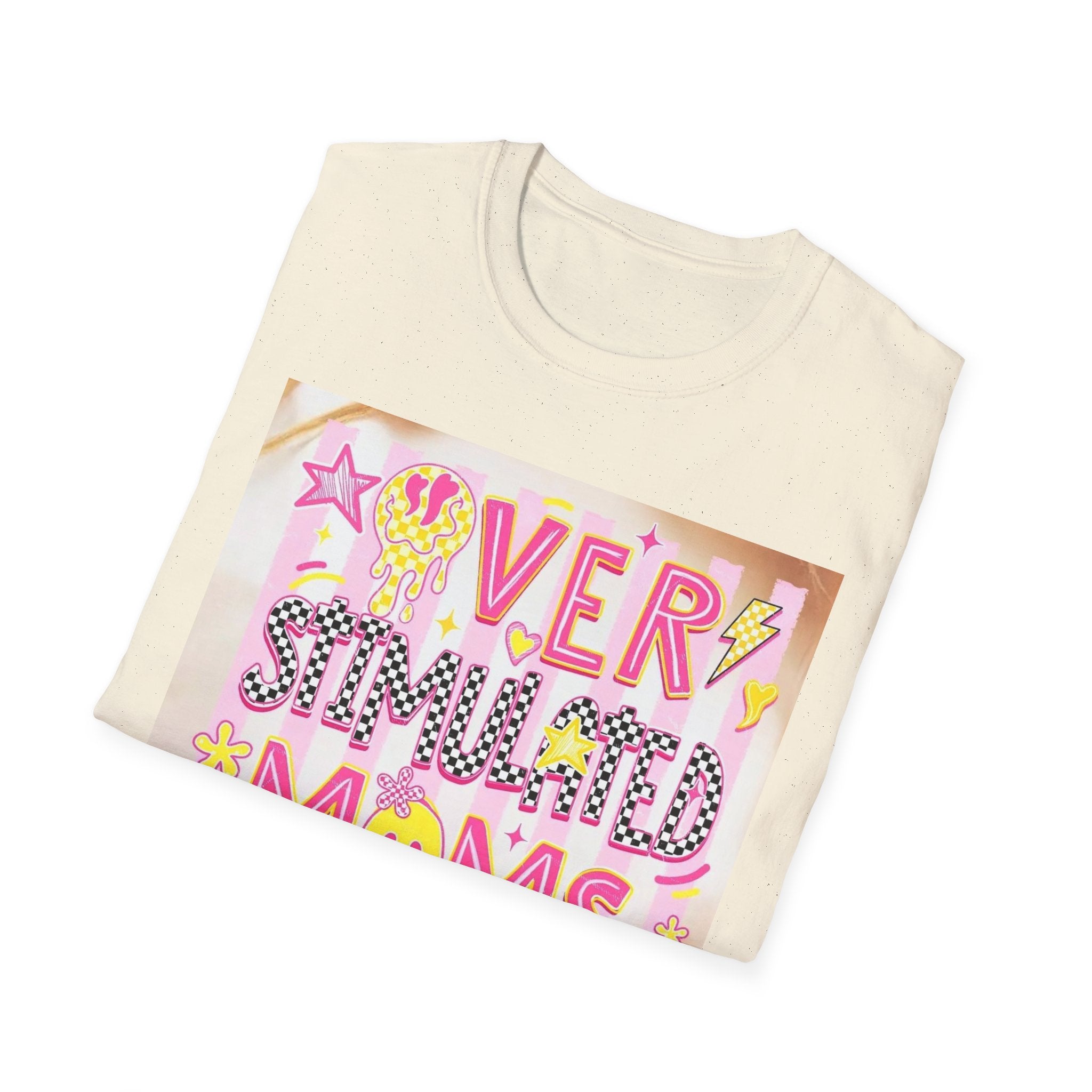 “Overstimulated Moms Club” Graphic T-Shirt — Funny Mom Gift, Bright Retro Doodle Design