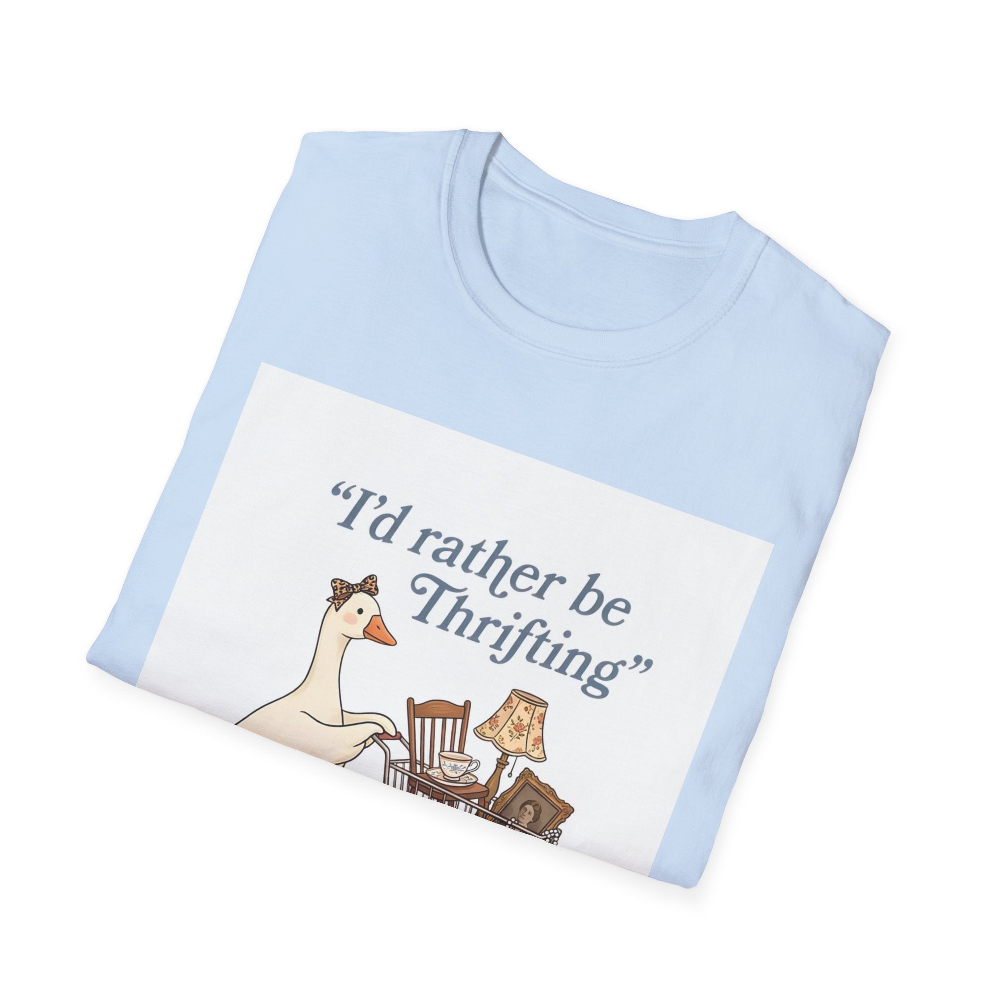 I'd Rather Be Thrifting T-Shirt — Cute Duck with Shopping Cart Vintage Graphic