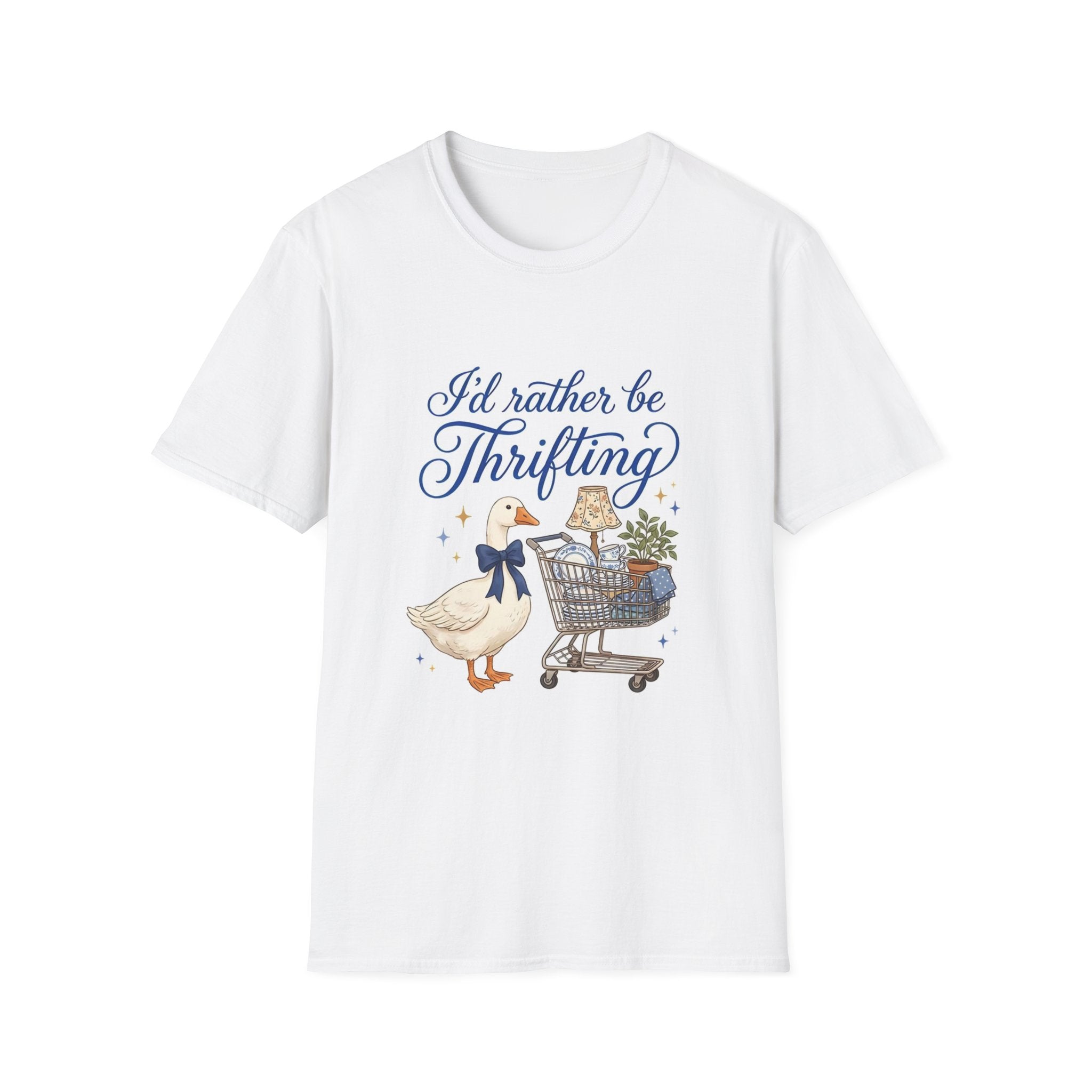 I'd Rather Be Thrifting T-Shirt — Cute Goose & Shopping Cart Vintage Graphic Tee