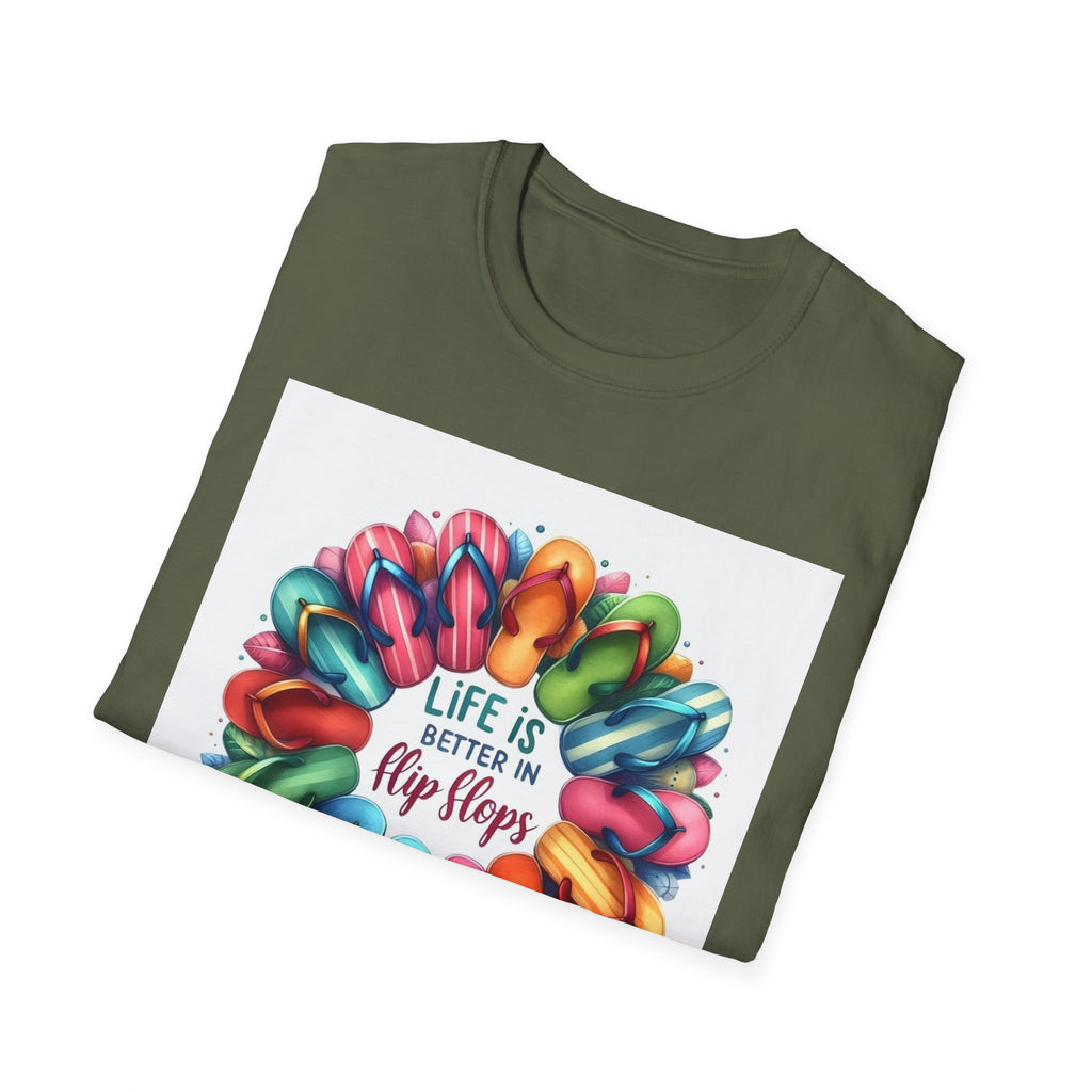Flip Flop Circle Graphic T-Shirt - "Life Is Better in Flip Flops" Summer Tee