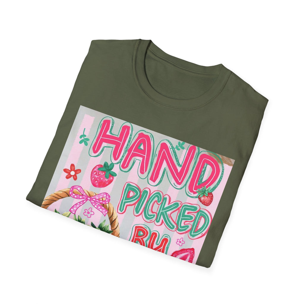 Christian T-Shirt "Hand Picked by God" — John 15:16 Strawberry Basket Graphic