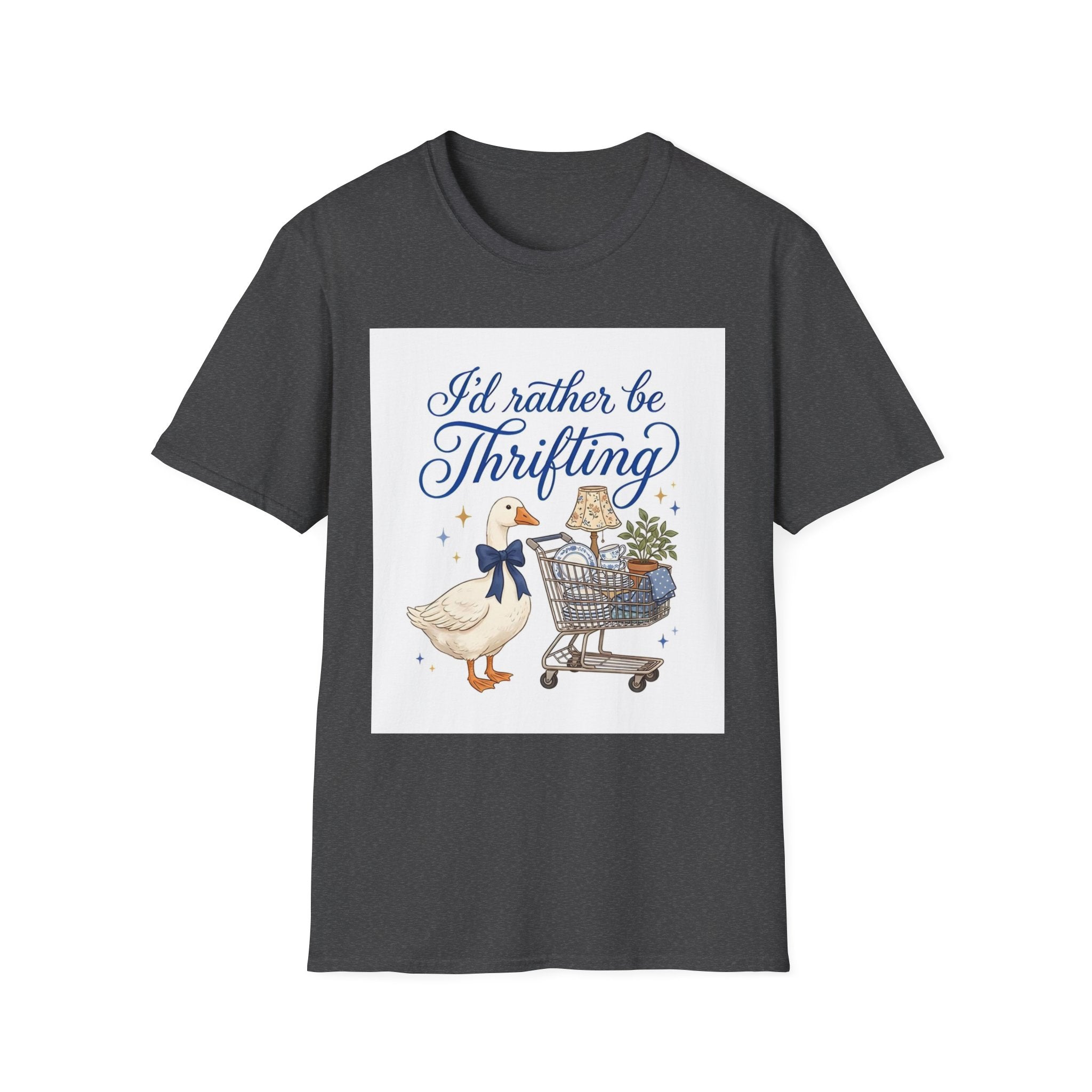 I'd Rather Be Thrifting T-Shirt — Cute Goose & Shopping Cart Vintage Graphic Tee