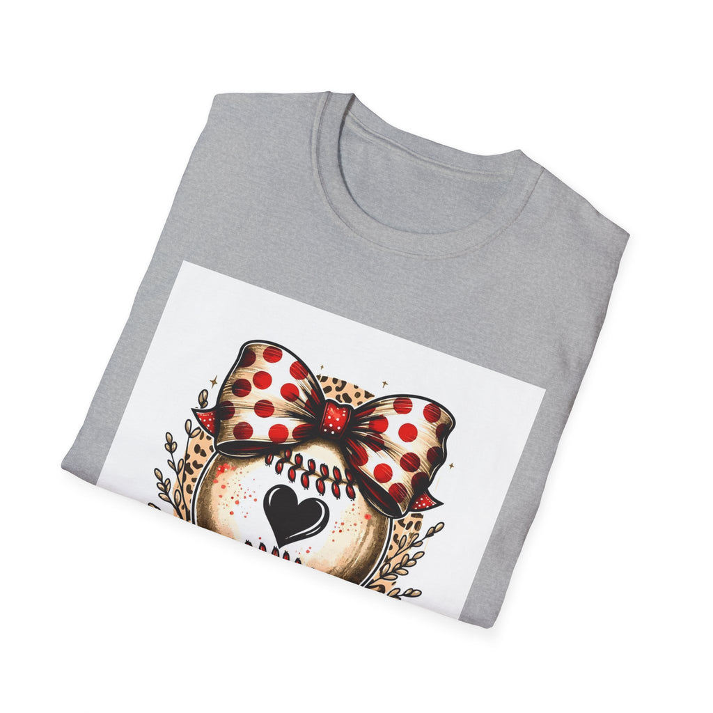 Mama Baseball Heart Tee — Cute Polka Dot Bow Softstyle T-Shirt