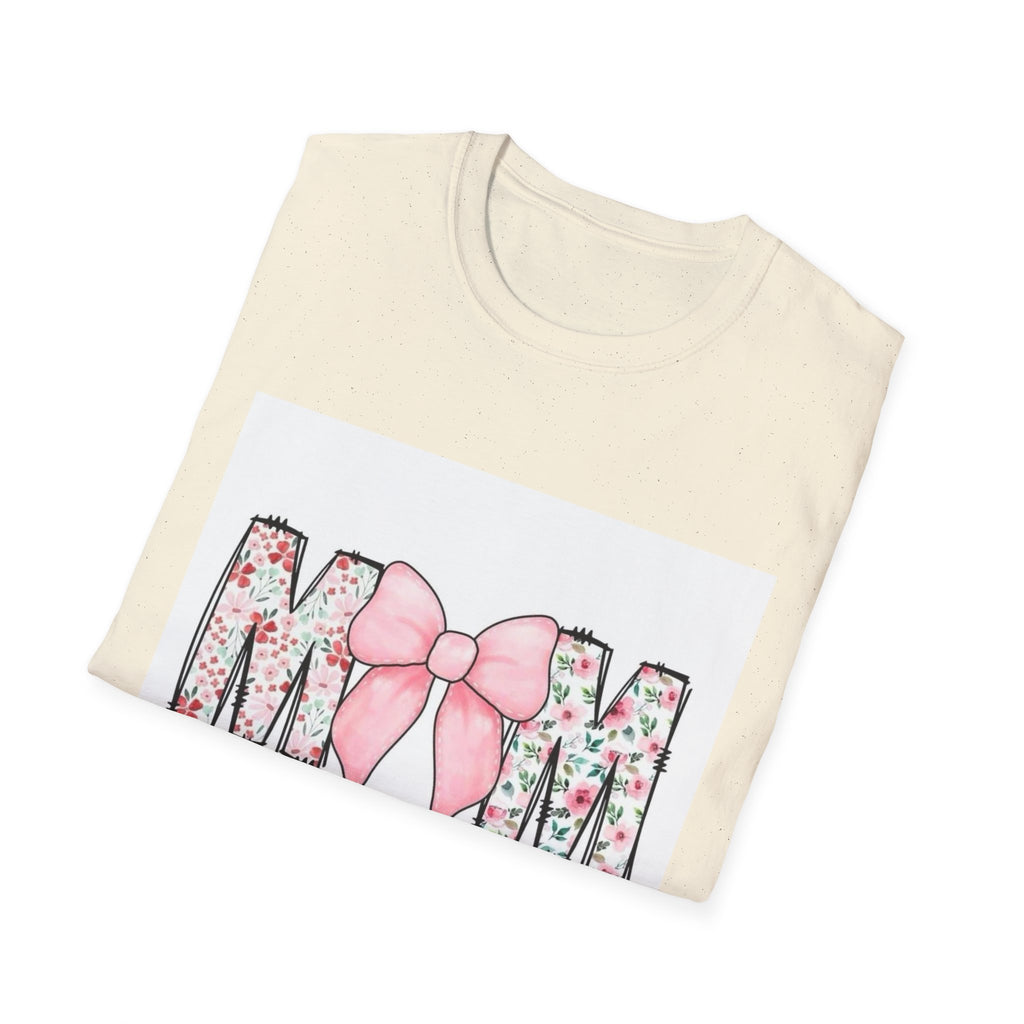 Mom Floral Bow T-Shirt — "She is clothed in gratitude, counting blessings every day"