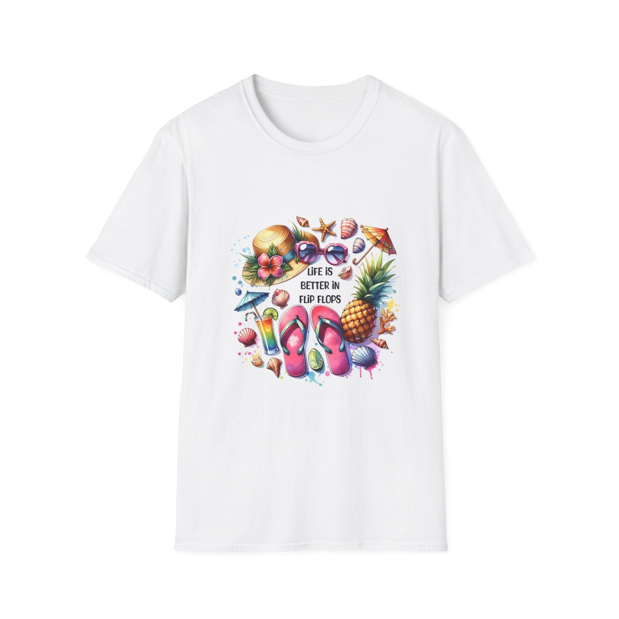 Beach Vibes T-Shirt — "Life Is Better in Flip Flops" Tropical Graphic Tee