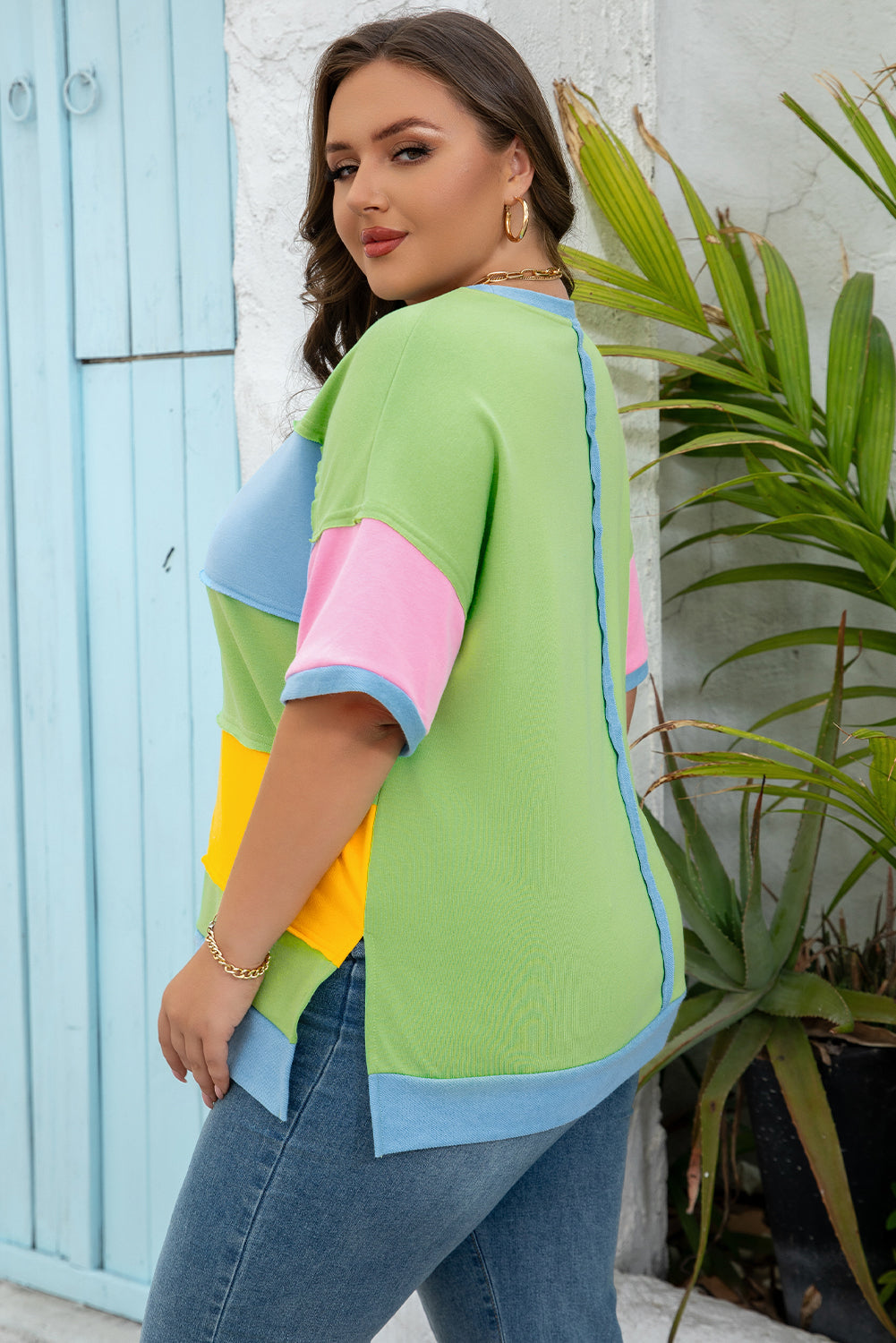 Juliet Plus Size Exposed Seam Patchwork Top