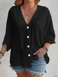 Full Size V-Neck Button Down Shirt Plus Size