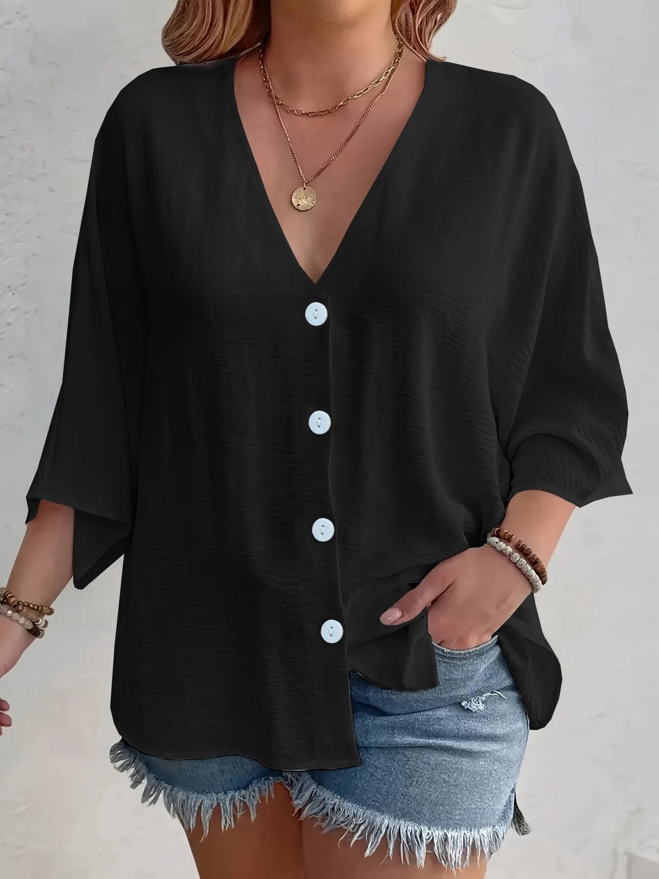 Full Size V-Neck Button Down Shirt Plus Size