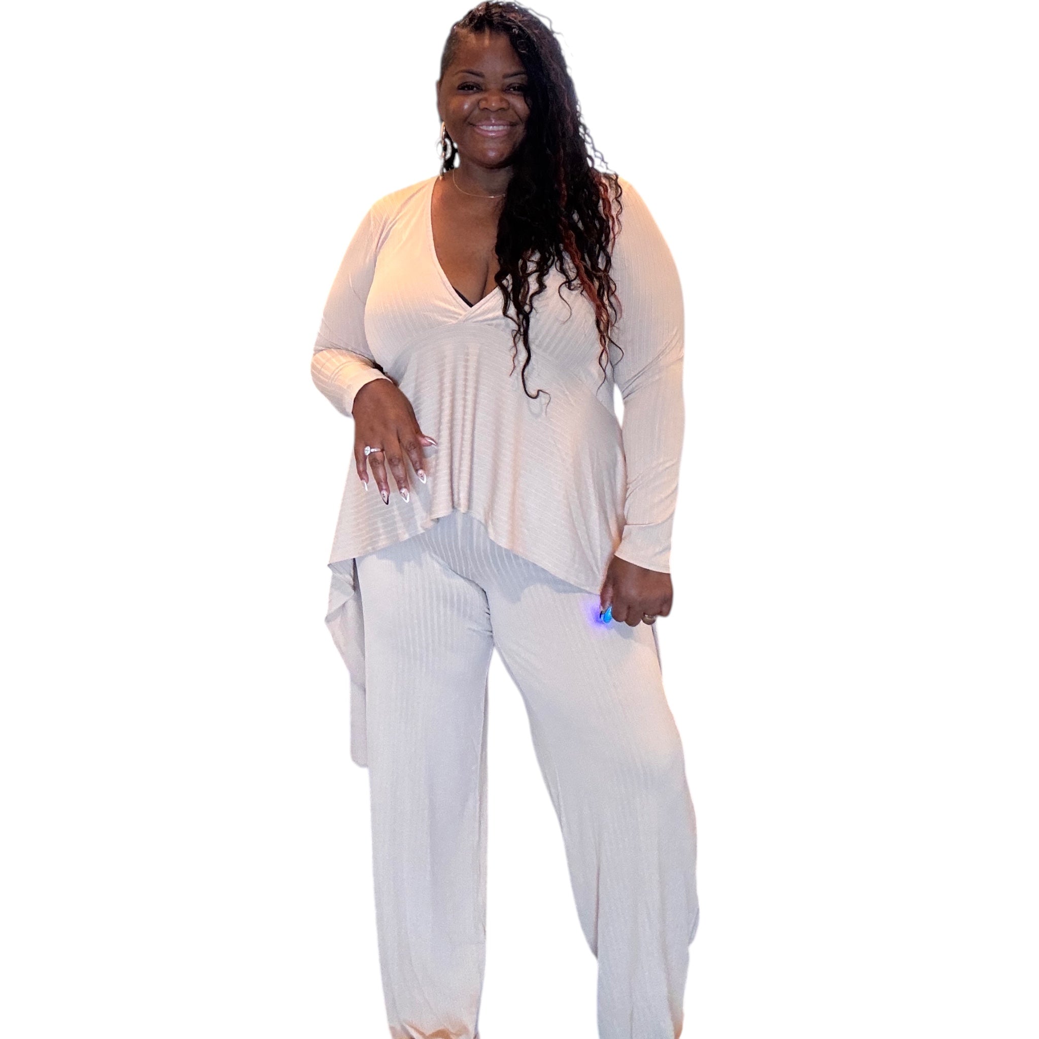 Plus Size 2 Piece Ribbed Crop Top Set
