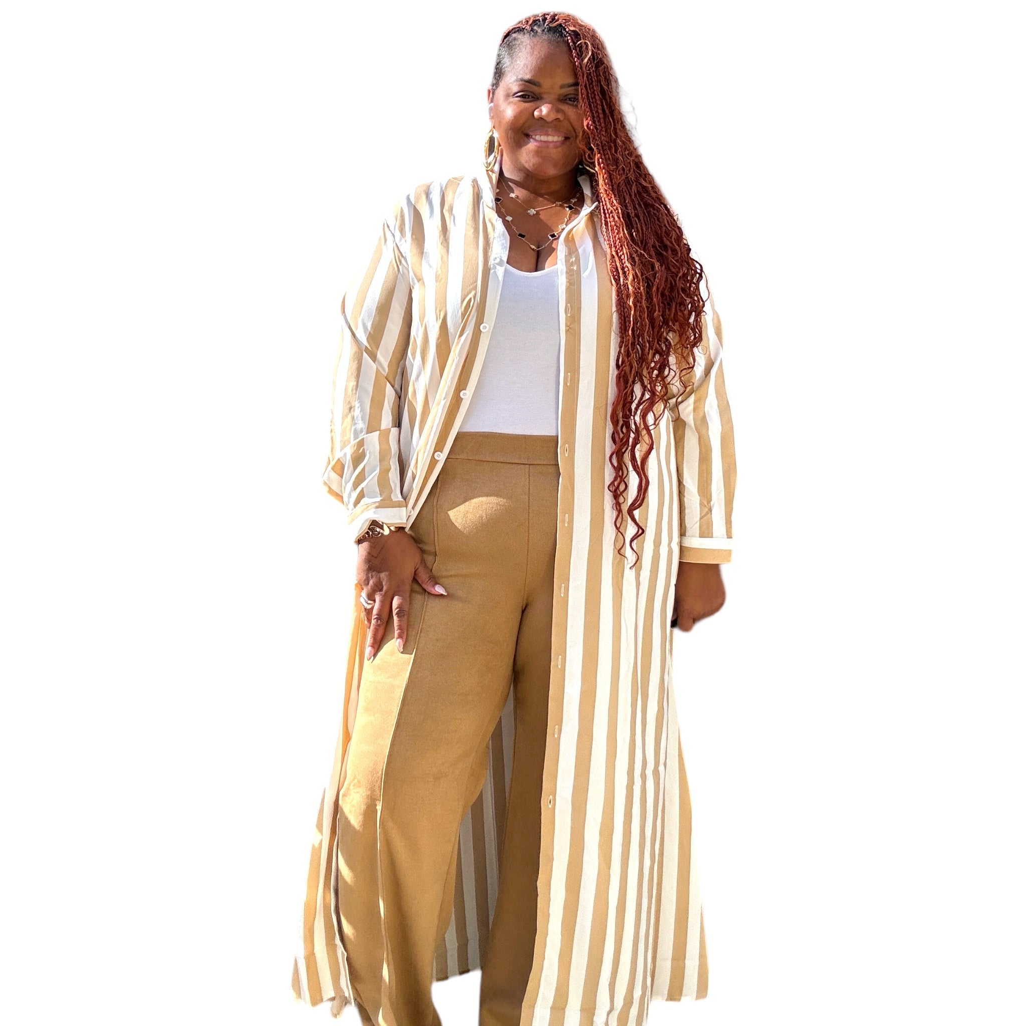 Women's Plus Size Striped Maxi Dress/Duster
