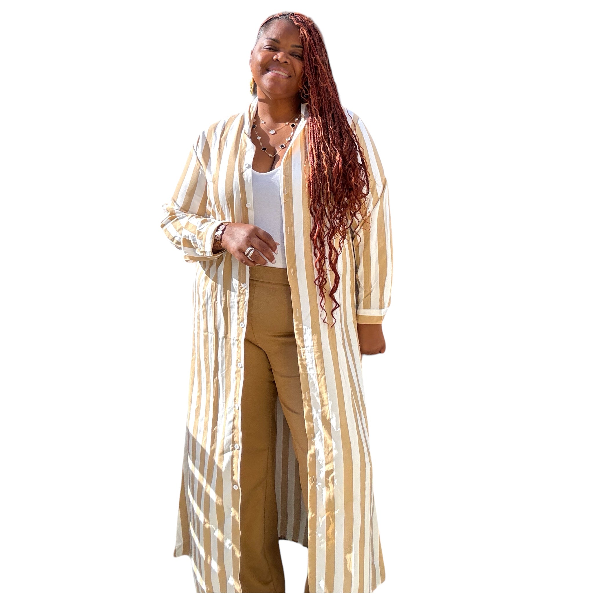 Women's Plus Size Striped Maxi Dress/Duster