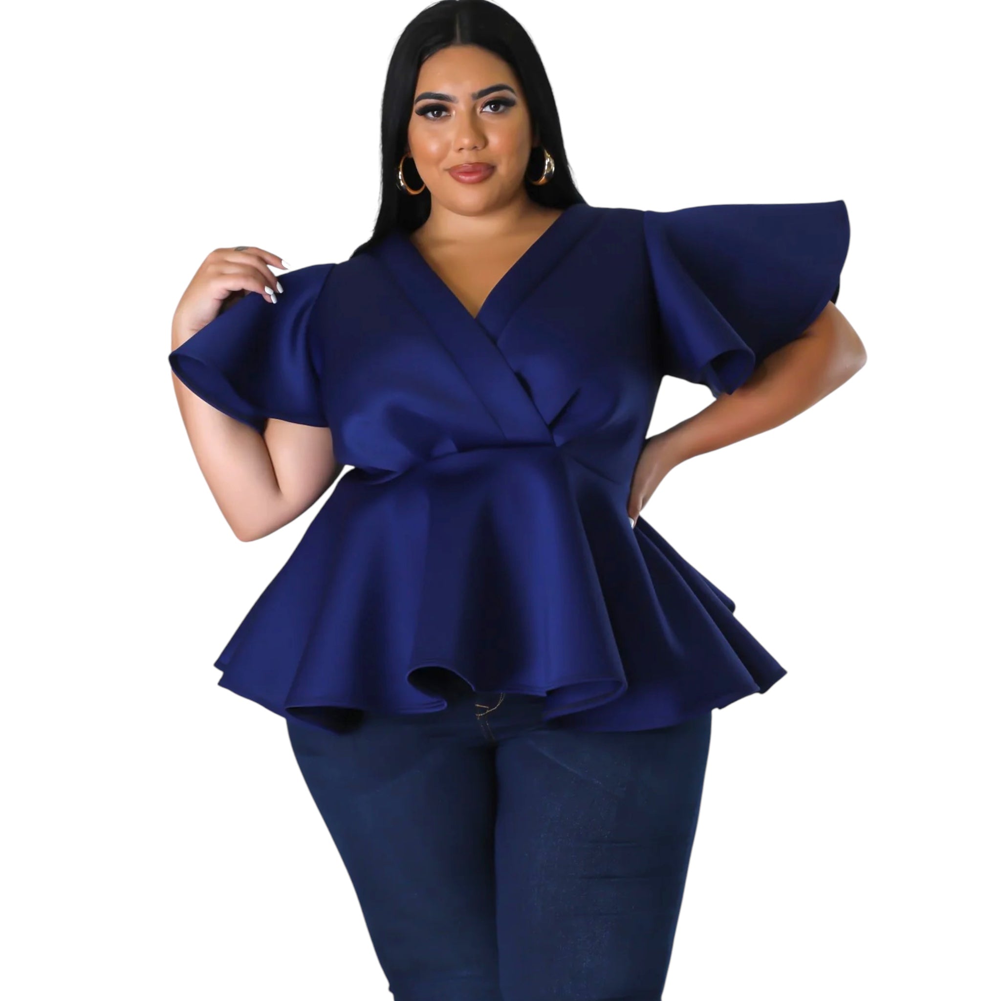 Plus Size Navy Peplum Top