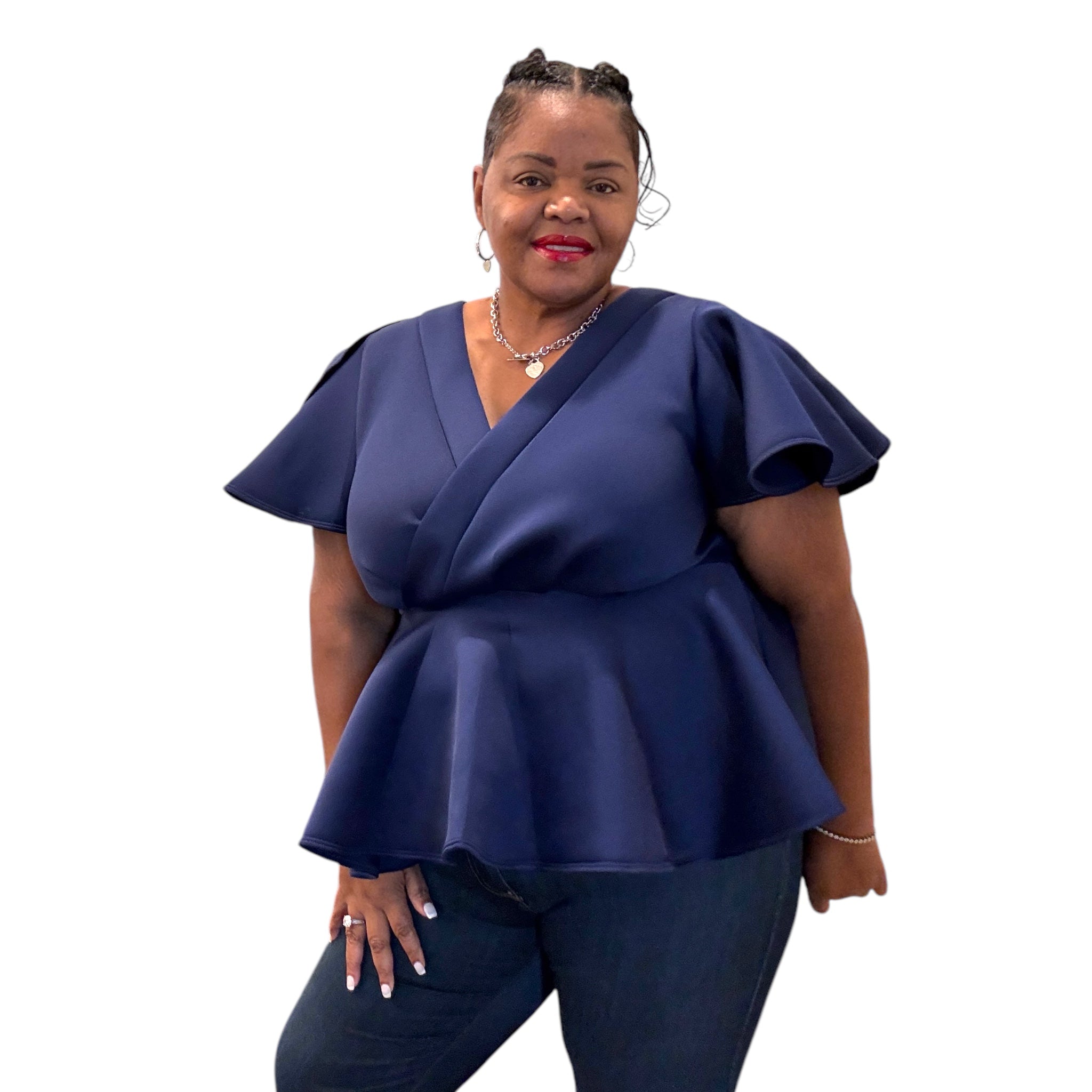 Plus Size Navy Peplum Top