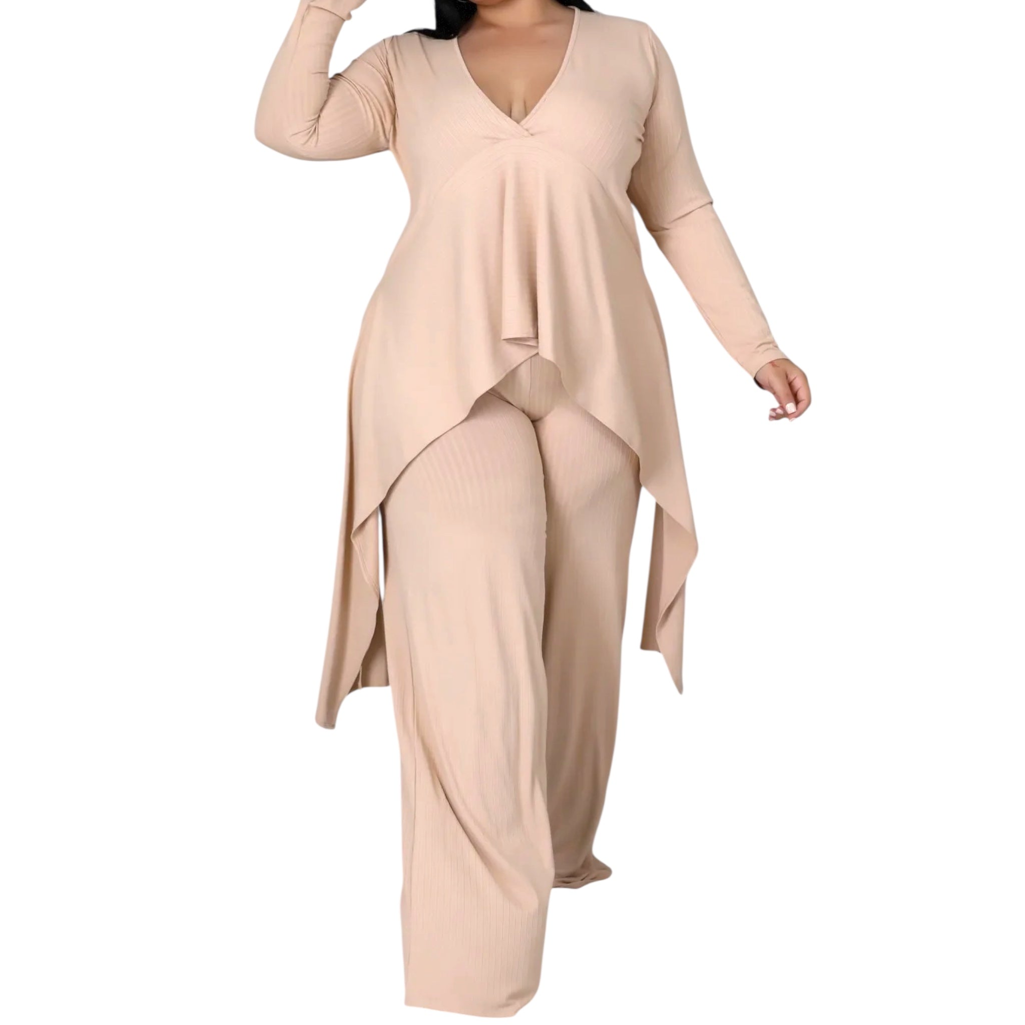 Plus Size 2 Piece Ribbed Crop Top Set