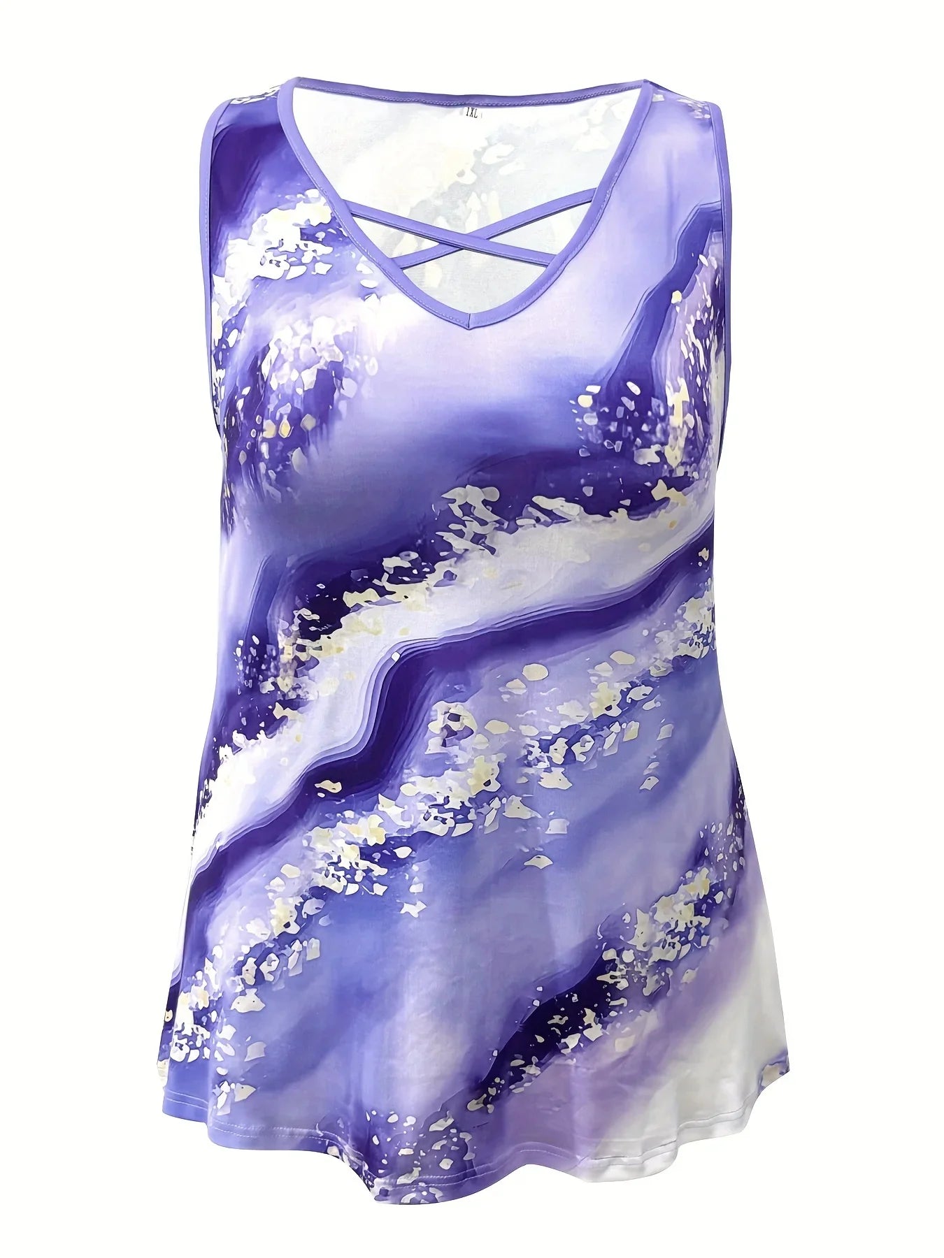Plus Size Marble Print Tank Top Criss Cross Sleeveless