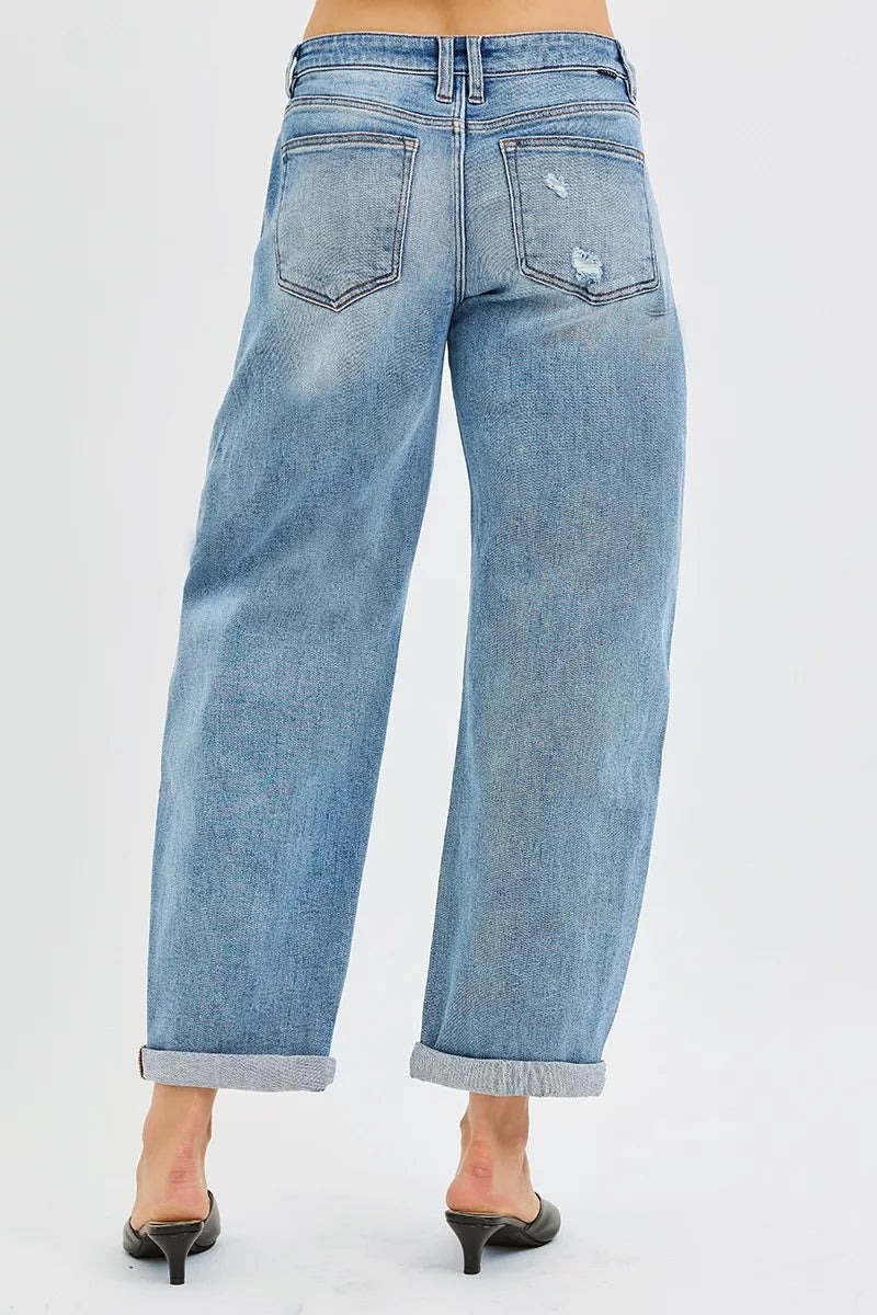 Full Size Slouchy Ankle Length Barrel Jeans with Cuffs Plus Size