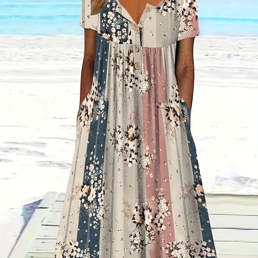 Summer Print Plus Size Dress with Pockets