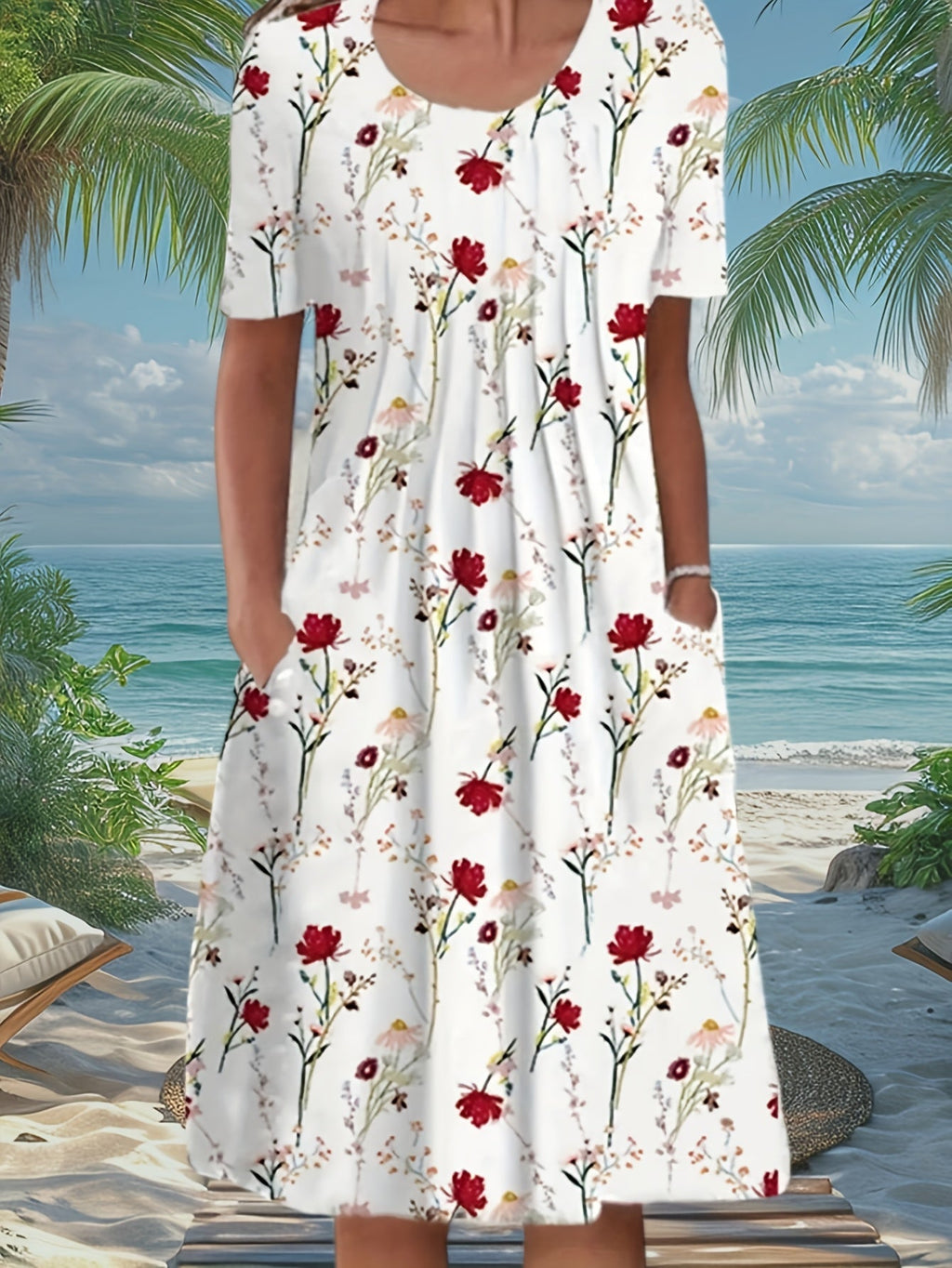 Floral Print Plus Size Pocket Casual Dress