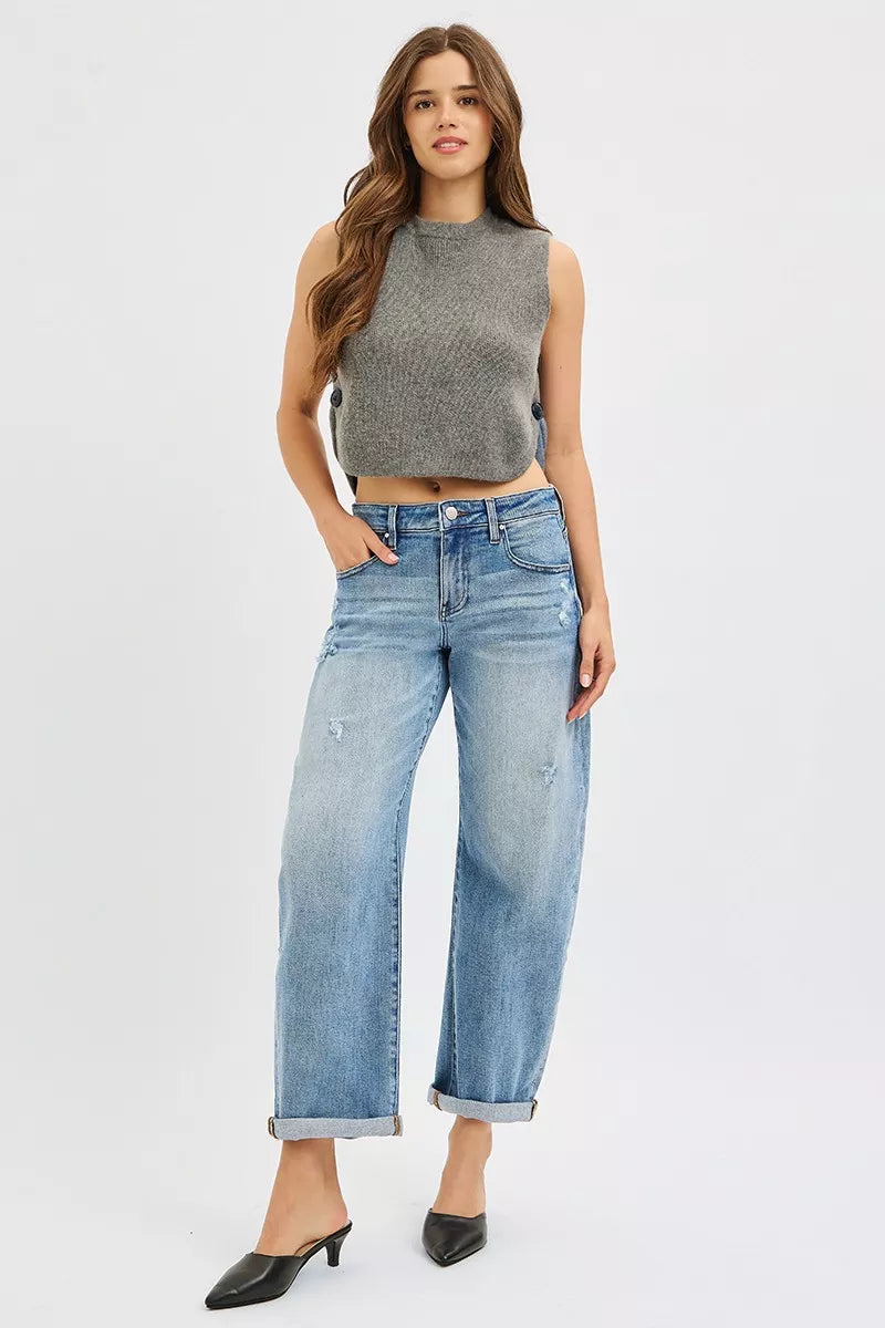 Full Size Slouchy Ankle Length Barrel Jeans with Cuffs Plus Size
