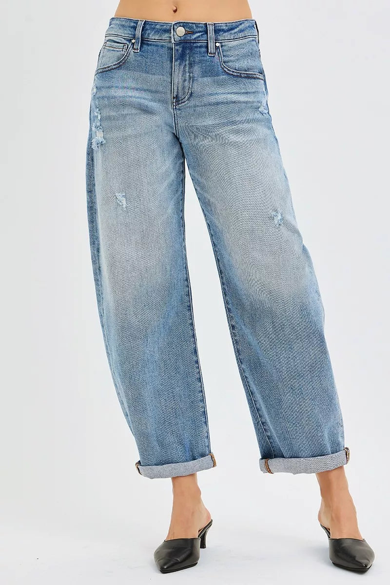 Full Size Slouchy Ankle Length Barrel Jeans with Cuffs Plus Size