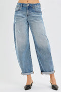 Full Size Slouchy Ankle Length Barrel Jeans with Cuffs Plus Size