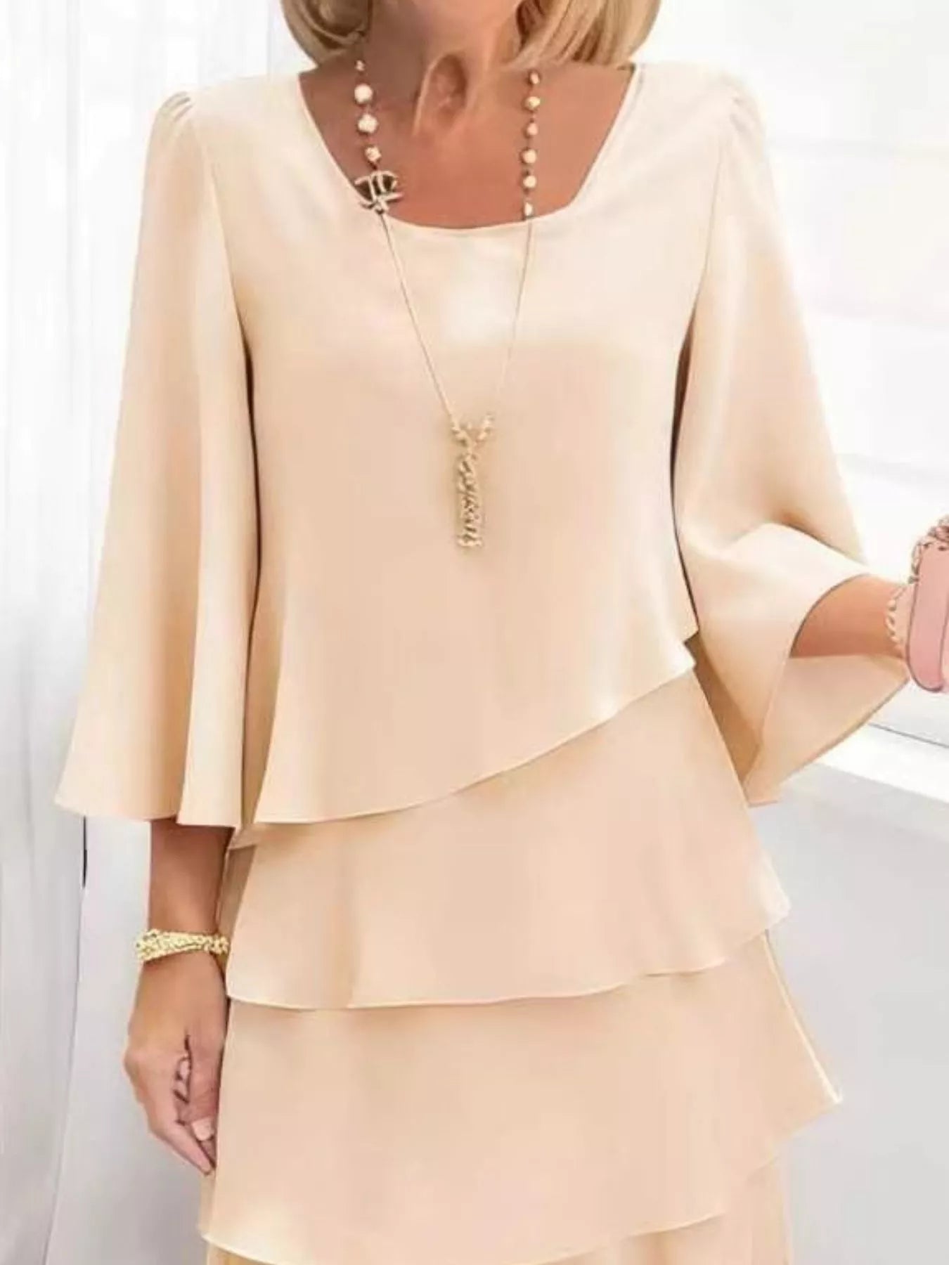 Full Size Ruffled Layered 3/4 Sleeve Dress Plus Size