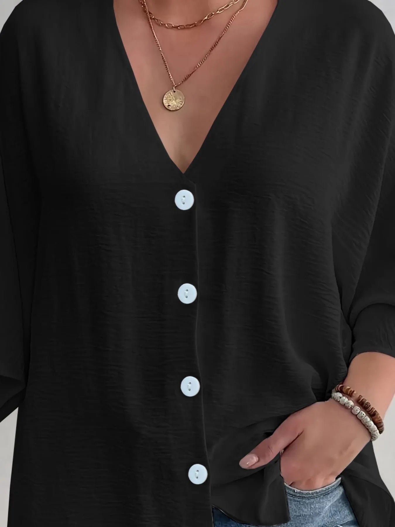 Full Size V-Neck Button Down Shirt Plus Size