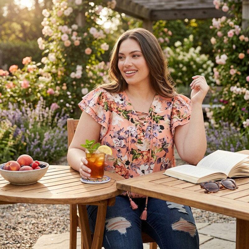 Inc Plus Size Cotton Lace-up Flutter Top, Size OX