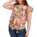 Inc Plus Size Cotton Lace-up Flutter Top, Size OX