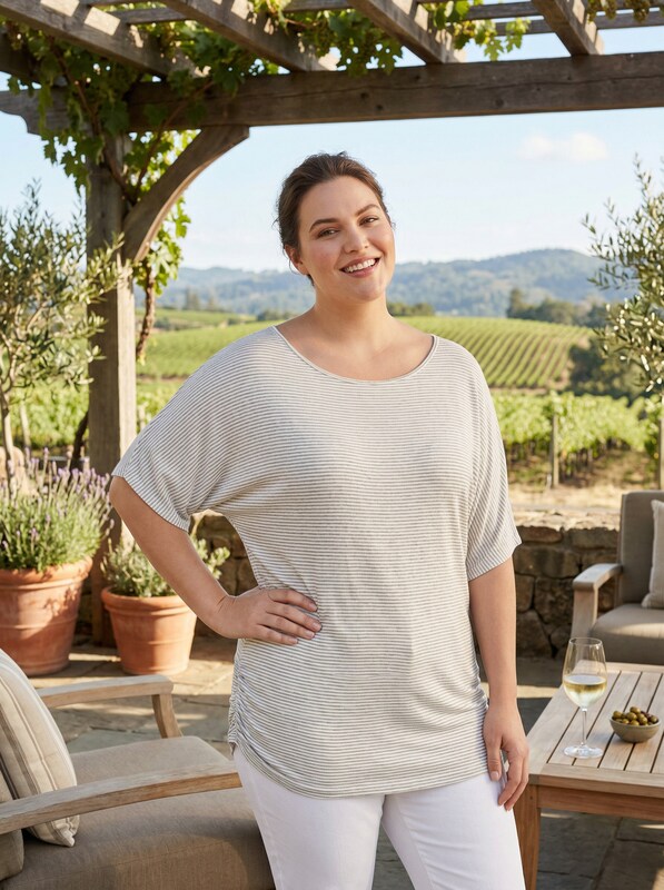 Elan Womens Plus Ruched Boatneck T-Shirt, Size XXXL